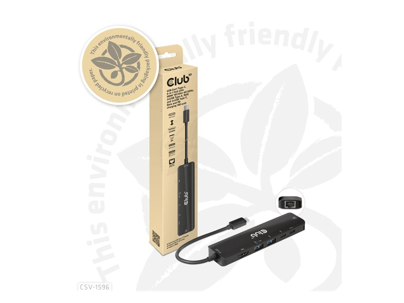 Club3D CSV-1596 USB Gen1 Type-C, 6-in-1 Hub, HDMI 8K30Hz-4K120Hz, 2xUSB Type-A, RJ45, 2xUSB Type-C