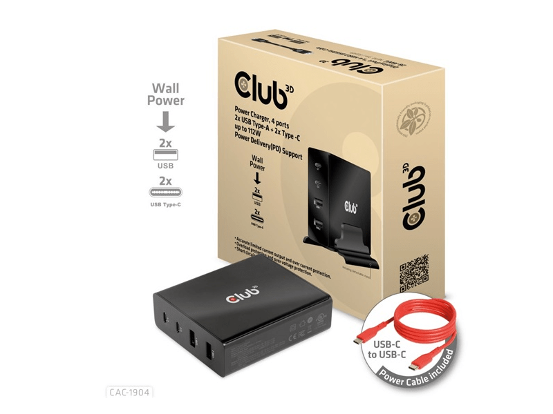 Club 3D CAC-1904 4 portos 112W Multifunkciós töltő