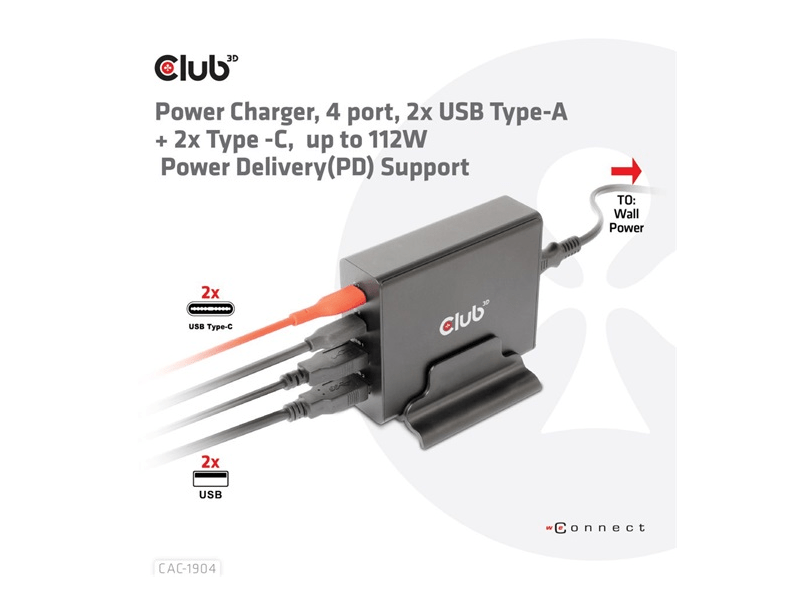 Club 3D CAC-1904 4 portos 112W Multifunkciós töltő
