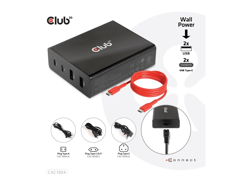 Club 3D CAC-1904 4 portos 112W Multifunkciós töltő