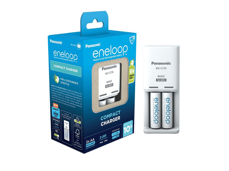 Panasonic eneloop K-KJ50MCD20E akkumulátor töltő + 2000mAh AA akkumulátor, 2 db