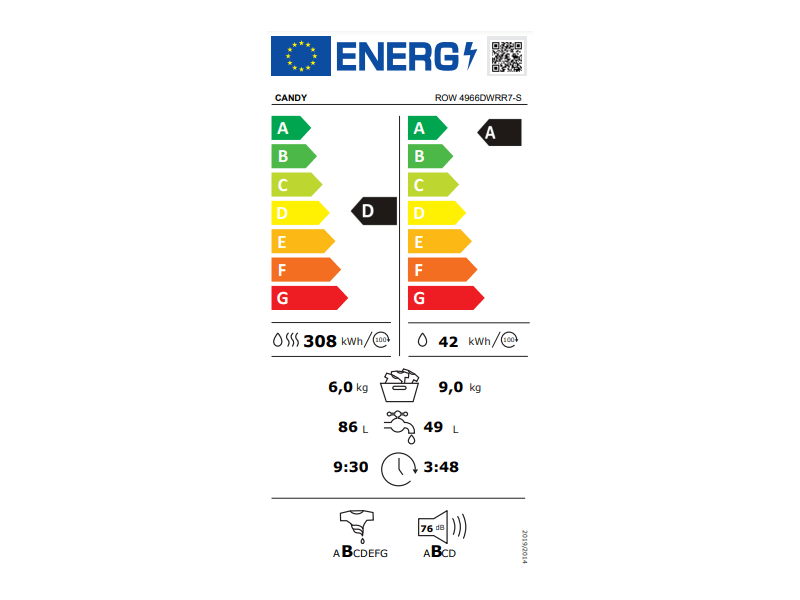 Candy ROW4966DWRR7S Mosó- szárítógép