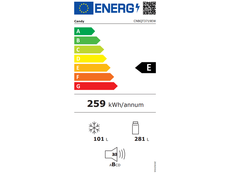 Candy CNBQT3719EW Fresco 400 Ugradbeni kombinirani hladnjak