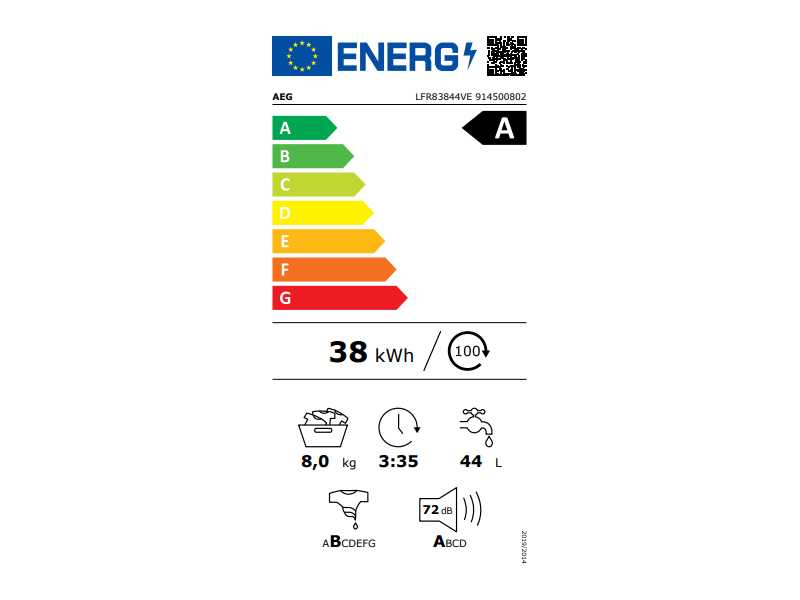 AEG LFR83844VE UniversalDose parna perilica rublja s prednjim punjenjem