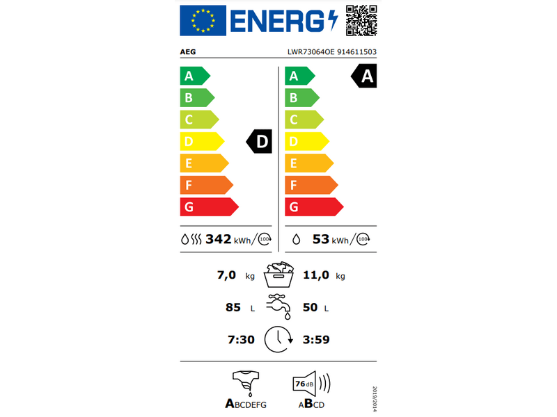 AEG ProSteam® 7000 UniversalDose LWR73064OE Mosó-szárító gép