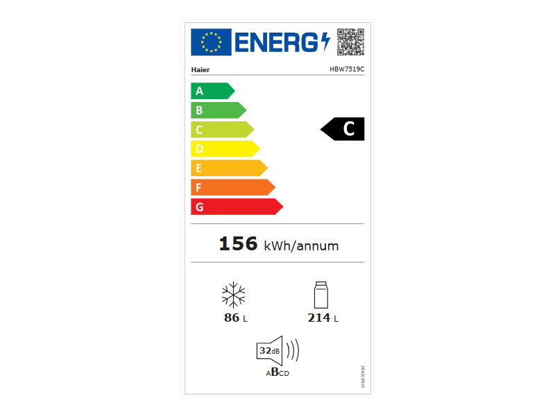 Haier HBW7519C Beépíthető kombinált hűtőszekrény