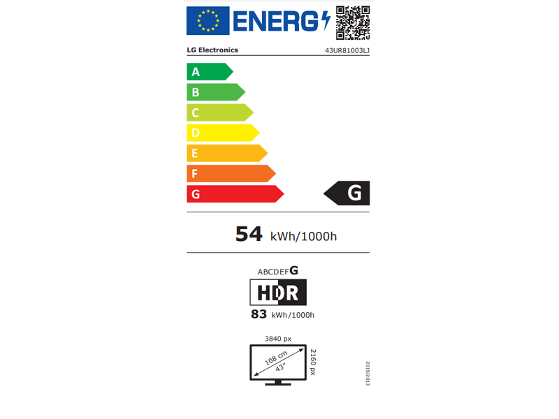 LG 43UR81003LJ 43'' 4K HDR Smart UHD TV