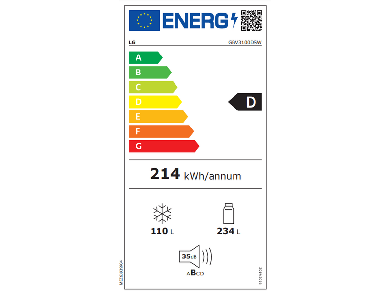 LG GBV3100DSW Alulfagyasztós kombinált hűtőszekrény