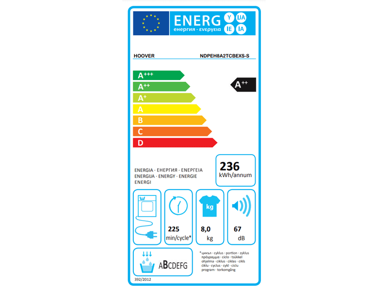 Hoover NDPEH8A2TCBEXS-S Szabadon álló hőszivattyús szárítógép