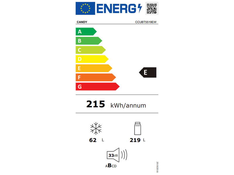 Candy CCUBT5519EW Beépíthető kombinált hűtőszekrény