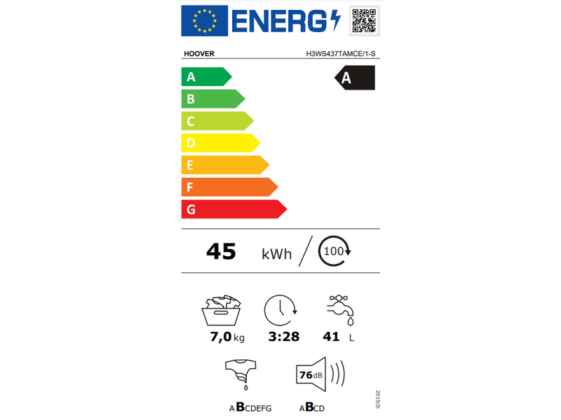 Hoover H3WS437TAMCE Elöltöltős mosógép