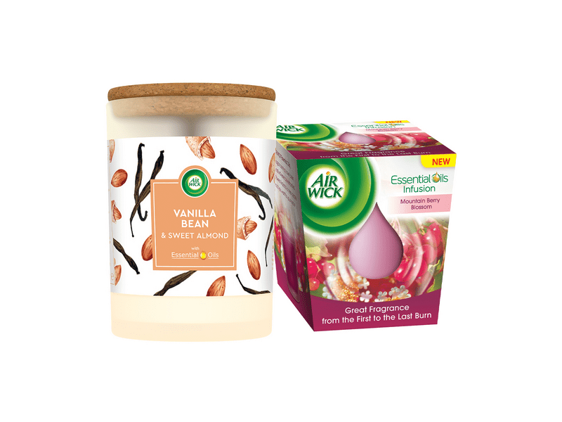 Air Wick Vanília és édes mandula illatgyertya + Erdei gyümölcs virág illatgyertya