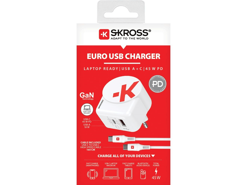 Skross 45W PD USB gyorstöltő + 1,6 m USB-C kábel (1.302424)