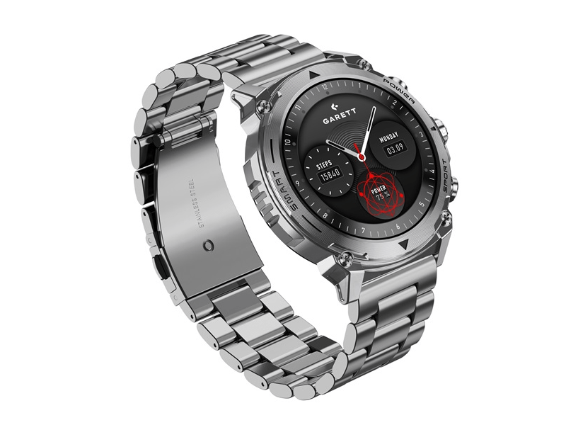 Garett Atom Okosóra, ezüst-fekete, fém/szilikon szíjjal