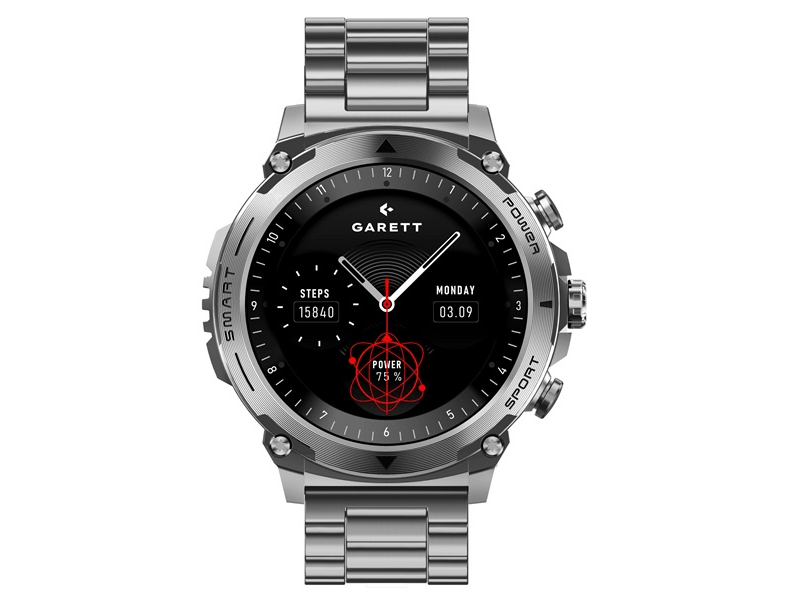 Garett Atom Okosóra, ezüst-fekete, fém/szilikon szíjjal