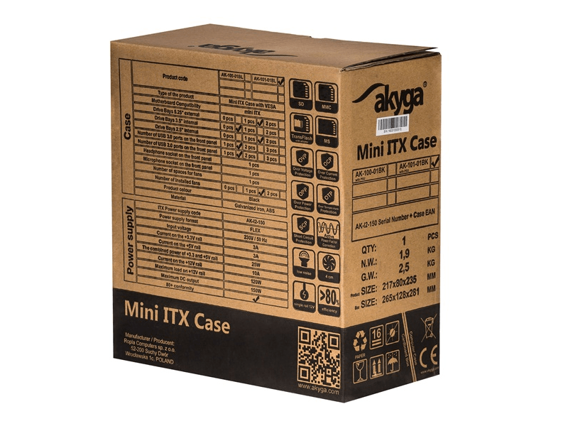 HÁZ Akyga mITX - AK-101-01BK - 150W