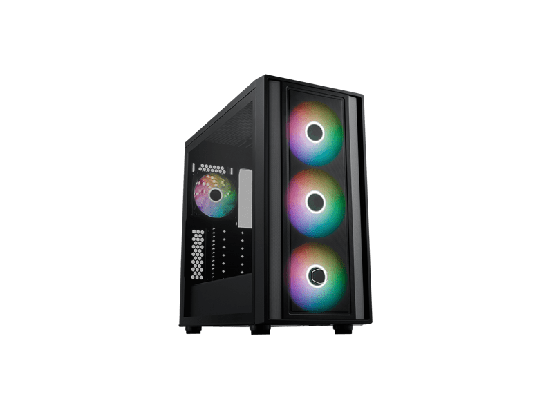 Cooler Master MasterBox 600 edzett üveg számítógépház négy ARGB ventilátorral fekete