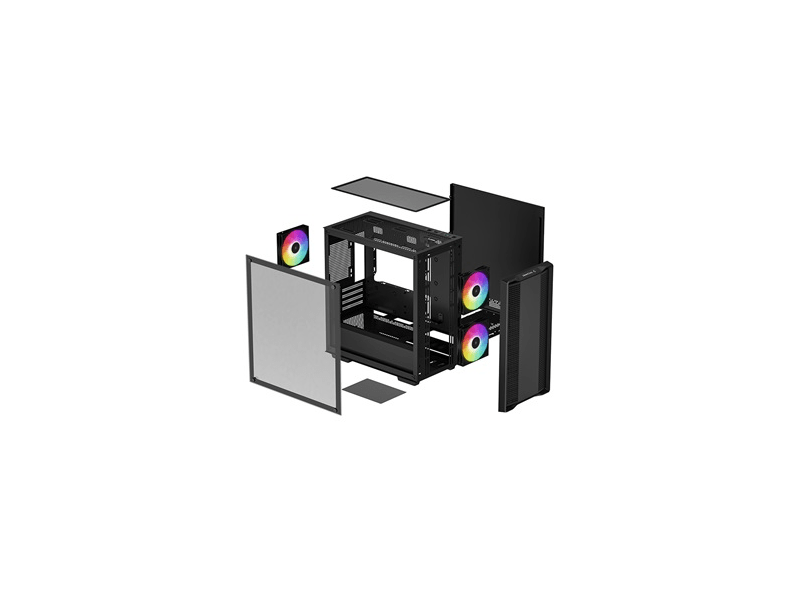 DeepCool Számítógépház - CC360 ARGB (fekete, ablakos, 3x12cm ventilátor, Mini-ITX / Micro-ATX, 1xUSB3.0, 1xUSB2.0)