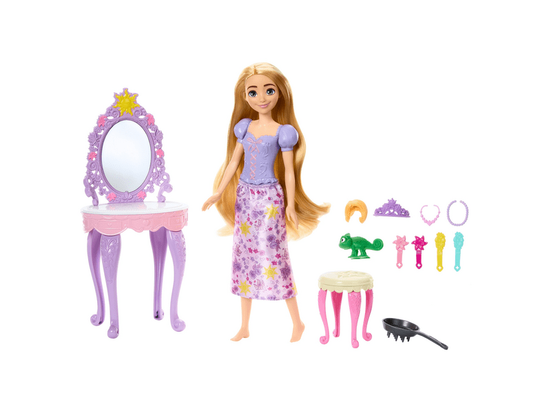 Disney hercegnők: Aranyhaj baba fésülködős asztallal (HLX28)