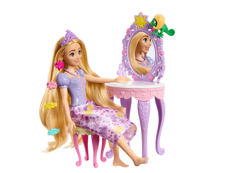 Disney hercegnők: Aranyhaj baba fésülködős asztallal (HLX28)