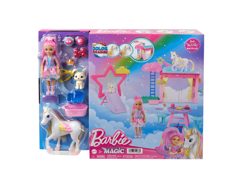 Barbie: A Touch of Magic - Chelsea és pegazus játékszett (HNT67)