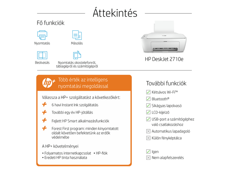 HP DeskJet 2710e Multifunkciós tintasugaras nyomtató, A4, színes, Wi-Fi, HP+, 6 hónap Instant Ink (26K72B)