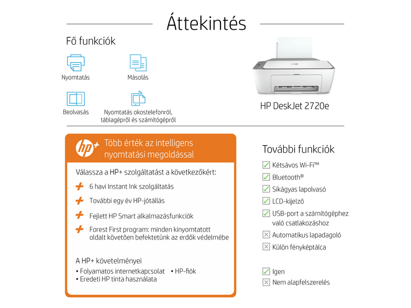 HP DeskJet 2720e multifunkciós tintasugaras nyomtató, A4, színes, Wi-Fi, HP+, 6 hónap Instant Ink (26K67B)