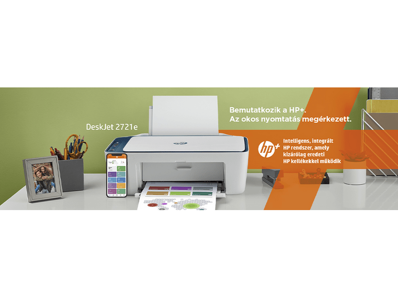 HP DeskJet 2721e multifunkciós tintasugaras nyomtató, A4, színes, Wi-Fi, HP+, 6 hónap Instant Ink (26K68B)