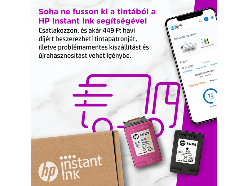 HP DeskJet 2721e multifunkciós tintasugaras nyomtató, A4, színes, Wi-Fi, HP+, 6 hónap Instant Ink (26K68B)