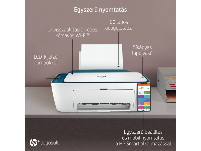 HP DeskJet 2721e multifunkciós tintasugaras nyomtató, A4, színes, Wi-Fi, HP+, 6 hónap Instant Ink (26K68B)