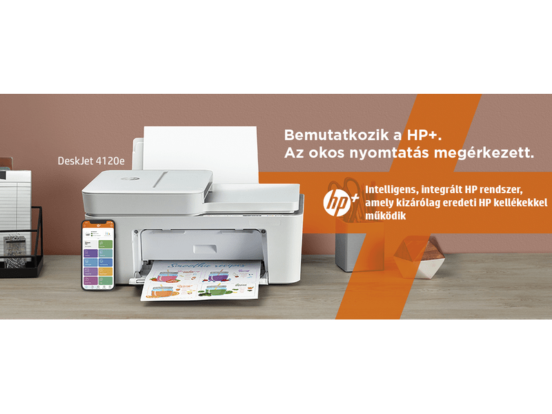 HP DeskJet 4120E multifunkciós színes tintasugaras nyomtató, A4, ADF, Wi-Fi, HP+, 6 hónap Instant Ink (26Q90B)