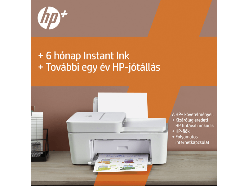 HP DeskJet 4120E multifunkciós színes tintasugaras nyomtató, A4, ADF, Wi-Fi, HP+, 6 hónap Instant Ink (26Q90B)