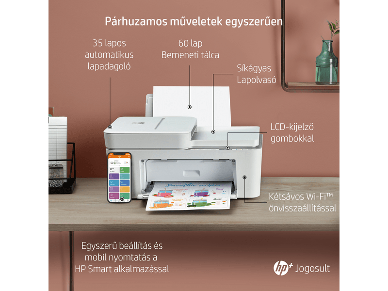 HP DeskJet 4120E multifunkciós színes tintasugaras nyomtató, A4, ADF, Wi-Fi, HP+, 6 hónap Instant Ink (26Q90B)
