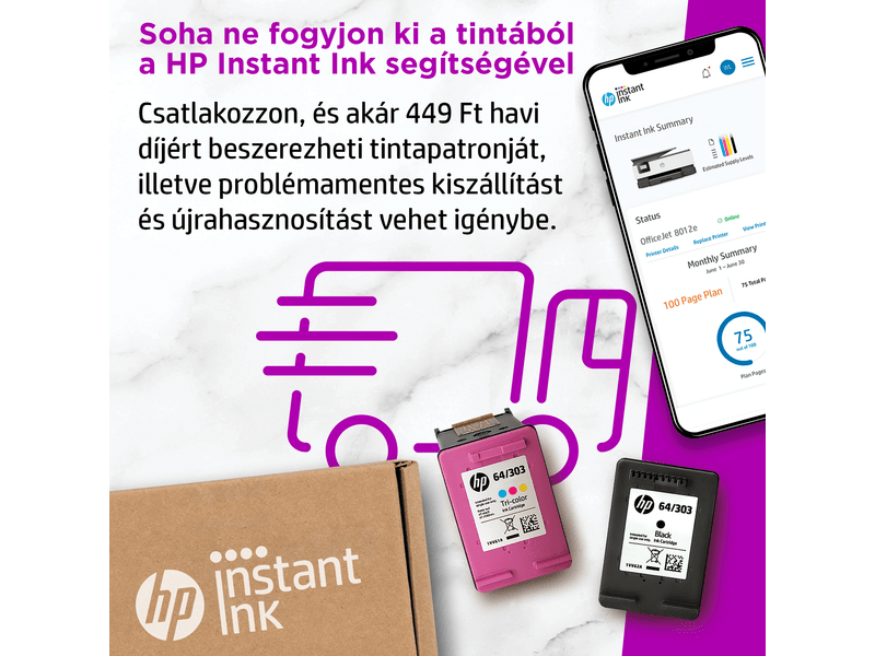 HP Officejet Pro 8012e multifunkciós tintasugraras nyomtató, A4, színes, Wi-Fi, HP+, 6 hónap Instant Ink (228F8B)