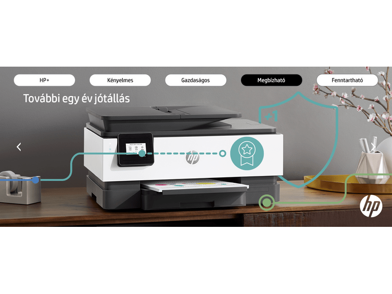 HP Officejet Pro 8012e multifunkciós tintasugraras nyomtató, A4, színes, Wi-Fi, HP+, 6 hónap Instant Ink (228F8B)