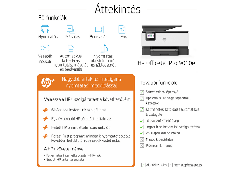 HP Officejet Pro 9010e multifunkciós tintasugraras nyomtató, A4, színes, Wi-Fi, HP+, 6 hónap Instant Ink (257G4B)