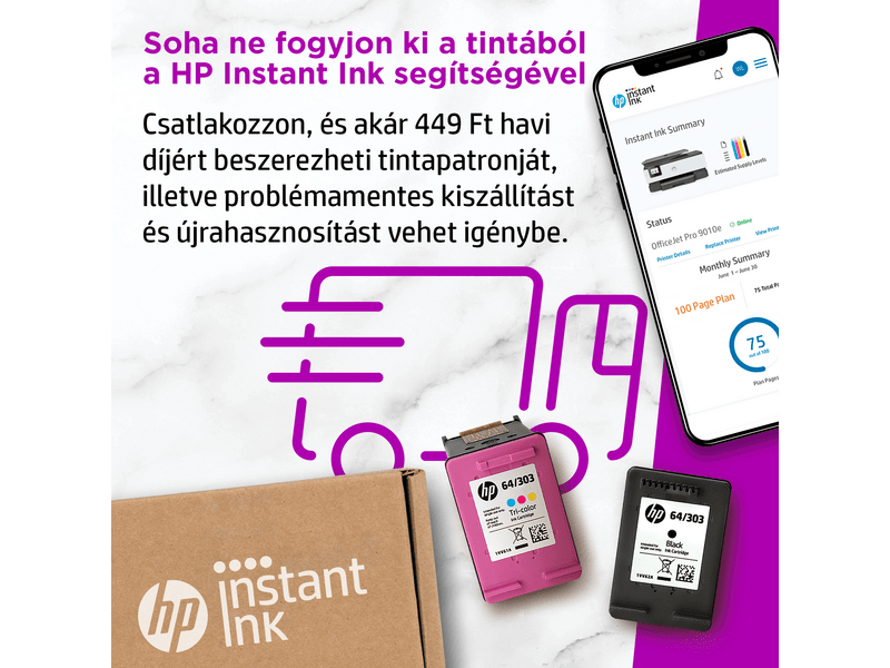 HP Officejet Pro 9010e multifunkciós tintasugraras nyomtató, A4, színes, Wi-Fi, HP+, 6 hónap Instant Ink (257G4B)