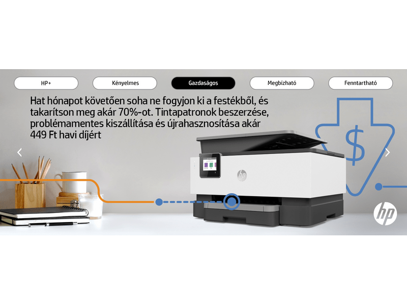 HP Officejet Pro 9010e multifunkciós tintasugraras nyomtató, A4, színes, Wi-Fi, HP+, 6 hónap Instant Ink (257G4B)
