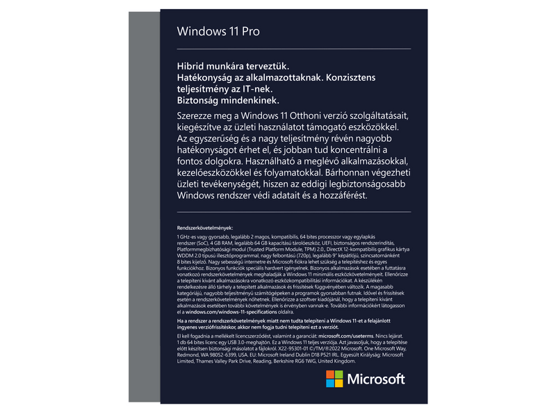 Microsoft Windows 11 Pro 64Bit, 1 licenszes DSP OEI DVD, magyar