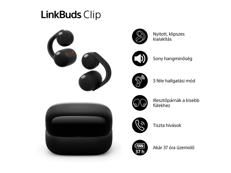 Sony WF-LC900C LinkBuds Clip nyitott fülhallgató, fekete