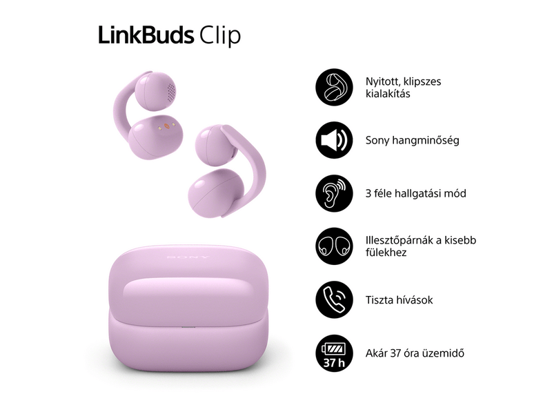 Sony WF-LC900C LinkBuds Clip nyitott fülhallgató, levendula