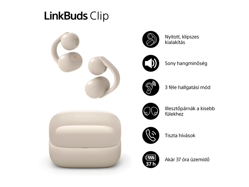 Sony WF-LC900C LinkBuds Clip nyitott fülhallgató, szürkés bézs