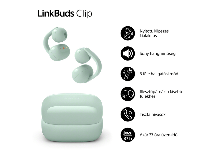 Sony WF-LC900C LinkBuds Clip nyitott fülhallgató, zöld