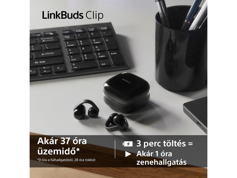 Sony WF-LC900C LinkBuds Clip nyitott fülhallgató, fekete