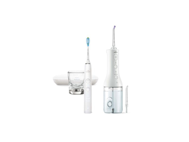 Philips Sonicare DiamondClean 9000 szónikus elektromos fogkefe és Power Flosser HX3866/41 dupla csomag, fehér
