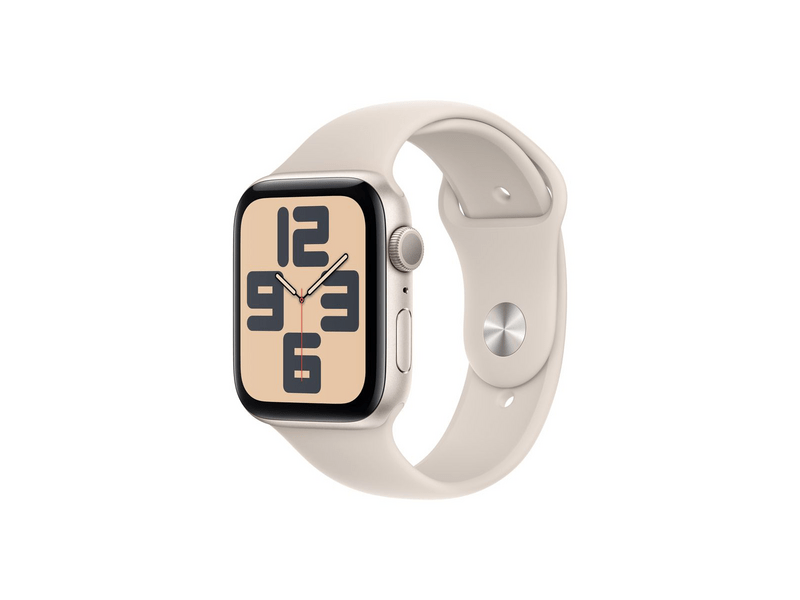 Apple Watch SE (2023) GPS – 44 mm csillagfény alumíniumtok, csillagfény sportszíj S-M (MRE43QH/A)