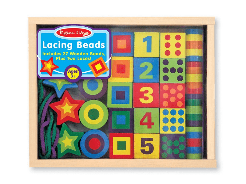 Melissa & Doug fa készségfejlesztő játék, fűzős gyöngyök dobozban