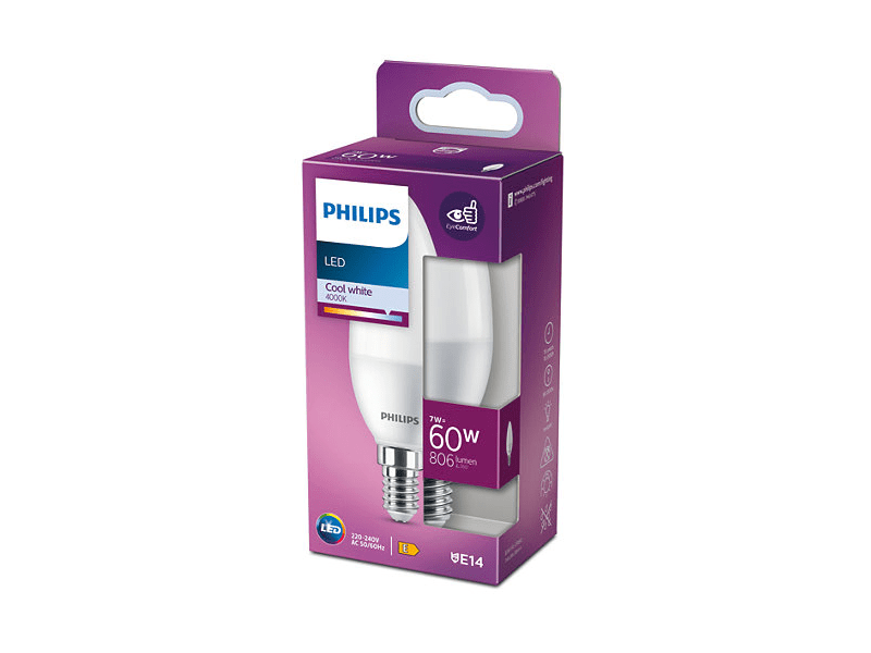 Philips led izzó e14/60w/matt gyertya 212586