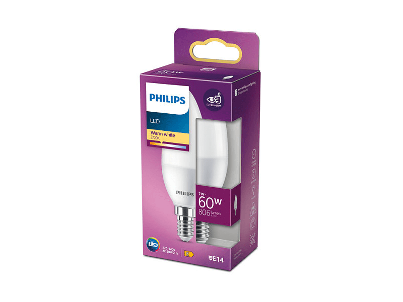 Philips led izzó e14/60w/matt gyertya 212583