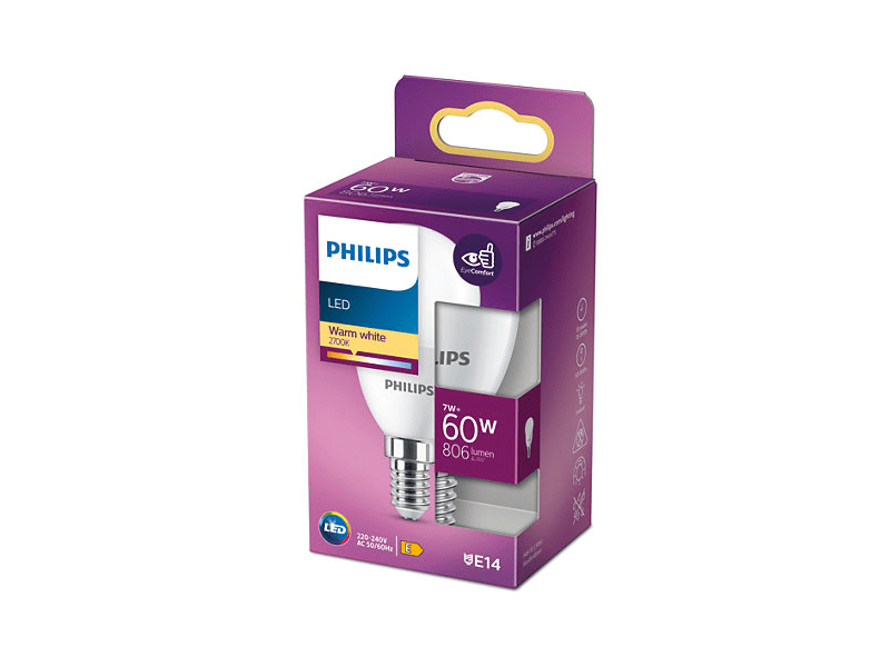 Philips led izzó e14/60w/matt kisgömb 212584
